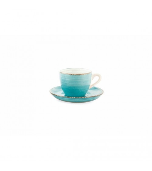 Set of 6 coffee cups 90 ml with hand-painted colored stoneware saucer, Baita - Multicolor -  - 