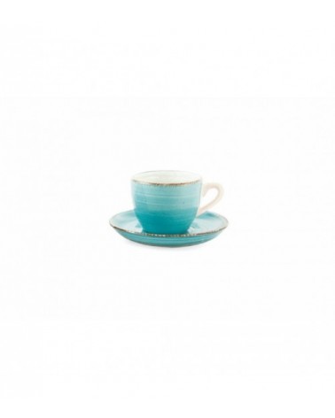 Set mit 6 Kaffeetassen 90 ml mit handbemalter Untertasse aus farbigem Steingut, Baita – Mehrfarbig - 