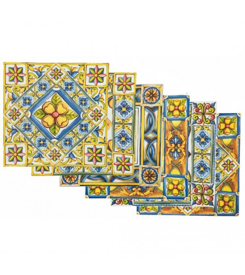 Set of 6 Costa square porcelain plates, Mediterranean decoration 30x30 cm - Assorted -  - 