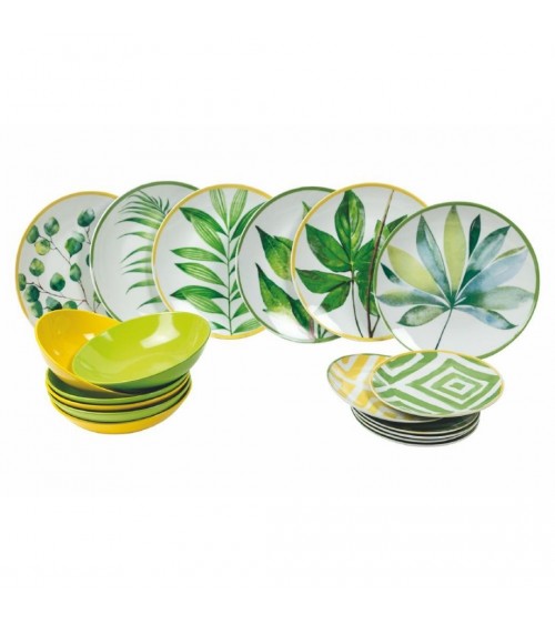 Service d'assiettes colorées modernes 18 pièces en porcelaine et grès, Hygrophila - Multicolore - 