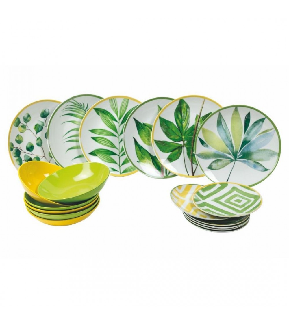Modern Colored Plate Service 18 pcs in porcelain and stoneware, Hygrophila - Multicolor -  - 
