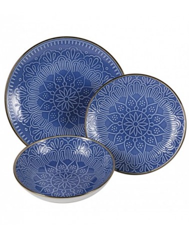 Modern Colored Plate Service 18 pcs in ceramic, Gold Blue -  - 