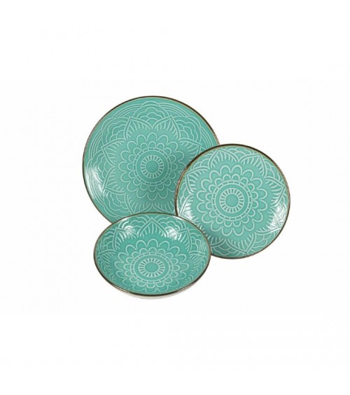 Modern Colored Plate Service 18 pcs in ceramic, Gold Turquoise -  - 