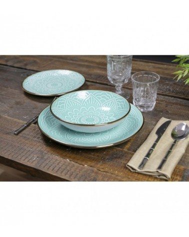 Modern Colored Plate Service 18 pcs in ceramic, Gold Turquoise -  - 