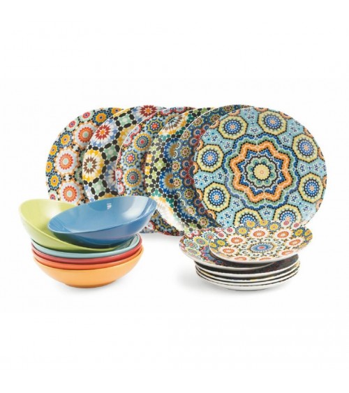 Service d'assiettes colorées modernes 18 pièces en porcelaine et grès, Majolica - Multicolore - 
