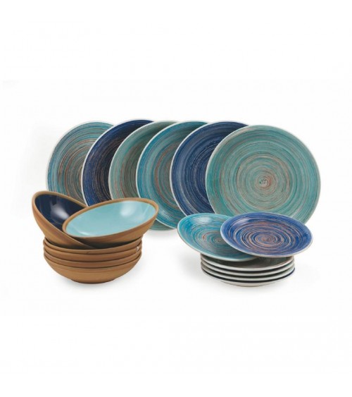 Modern Colored Plate Service 18 pcs in stoneware, 6 different table places, Terra Mar Ocean - Multicolor -  - 