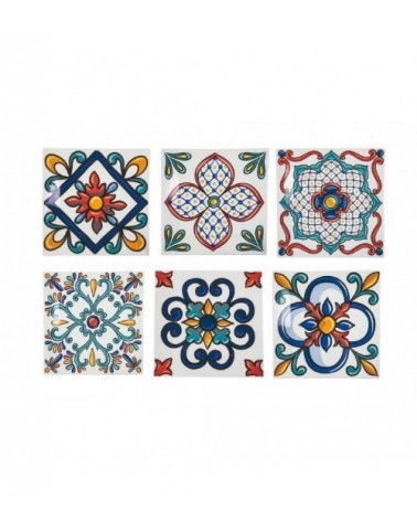 Set de 6 assiettes plates carrées 30 cm en porcelaine décorée Espana - Assortis - 