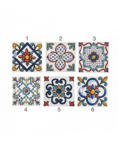 Set of 6 square dinner plates 30 cm in Espana decorated porcelain - Assorted -  - 