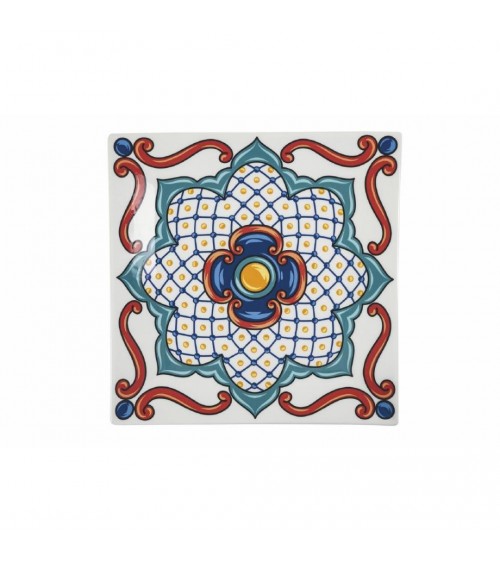 Set mit 6 quadratischen Speisetellern 30 cm aus Porzellan mit Espana-Dekor – sortiert - 