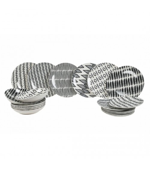 Modern Colored Plate Service 18 pcs in porcelain, Tanzania - Black and White -  - 