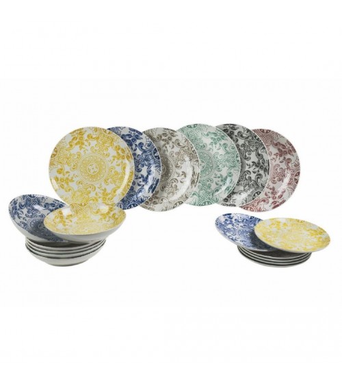 Modern Colored Plate Service 18 pcs in porcelain, Classic Nouveau - Multicolor -  - 