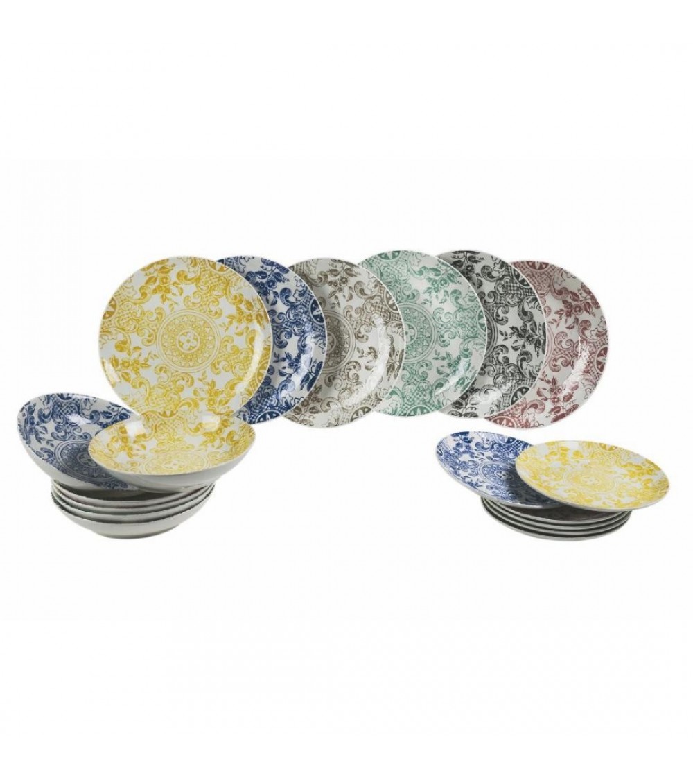 Modern Colored Plate Service 18 pcs in porcelain, Classic Nouveau - Multicolor -  - 
