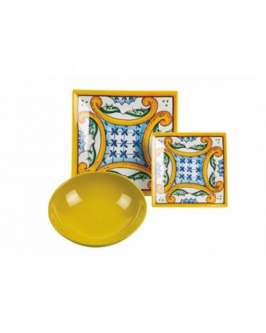Servizio Piatti Colorati Moderni 18 pz in porcellana e gres  in 2 diversi decori, Amalfi - Multicolor - 