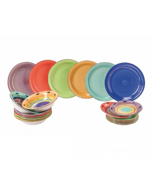 Service d'assiettes colorées modernes 18 pièces en grès, 6 couverts différents, Baia - Multicolore - 