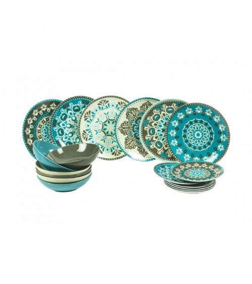 Service d'assiettes colorées modernes 18 pièces en porcelaine, Cala Jondal - Multicolore - 