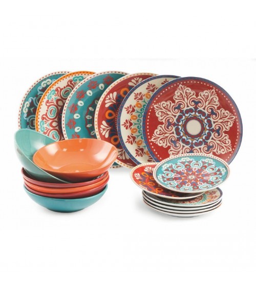 Service d'assiettes colorées modernes 18 pièces en porcelaine, Shiraz - Multicolore - 