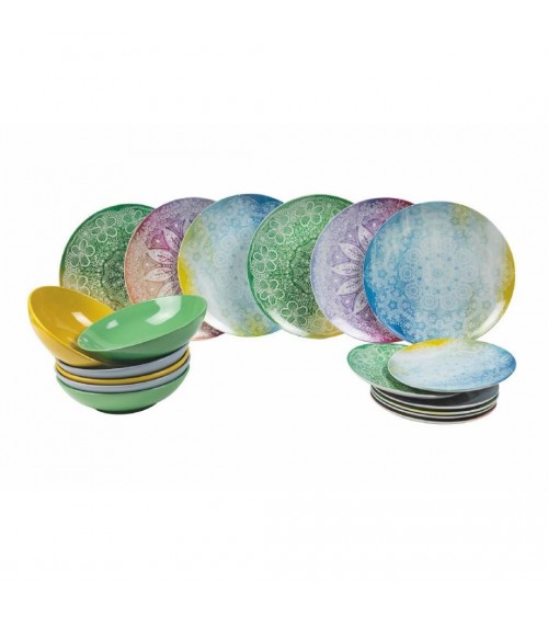 Modern Colored Plate Service 18 pcs in porcelain and Canvas stoneware - Multicolor -  - 