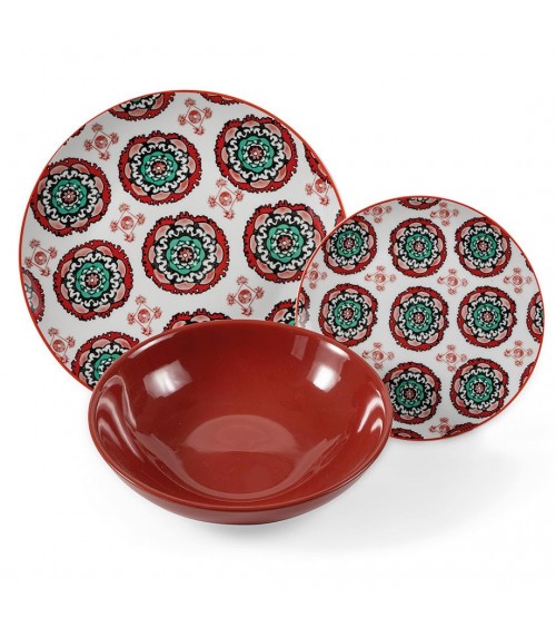 Modernes farbiges Tellerservice 18-teilig aus Porzellan und Steinzeug, Bazar – Mehrfarbig - 