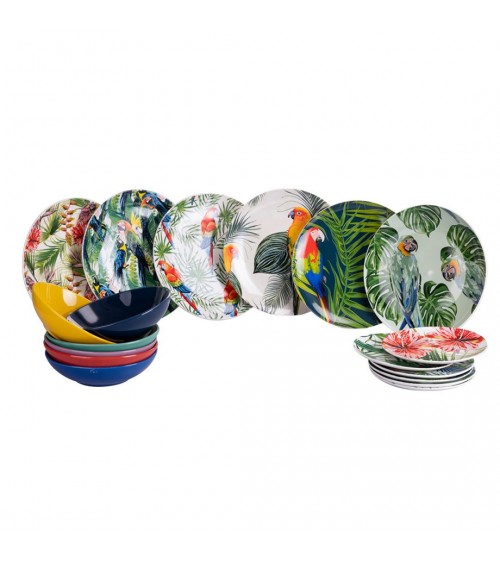 Service d'assiettes colorées modernes 18 pièces en porcelaine, Paon - Multicolore - 