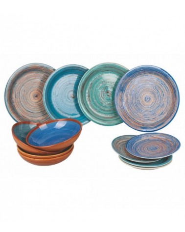 Modern Colored Plate Service 12 pcs in stoneware, 4 different table settings, Terra Mar Ocean - Multicolor -  - 