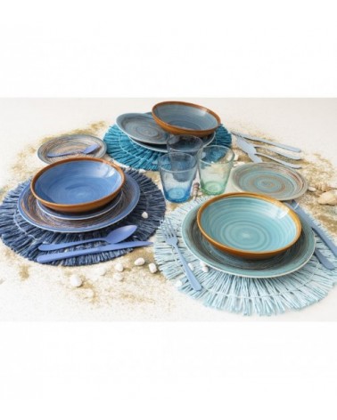 Modern Colored Plate Service 12 pcs in stoneware, 4 different table settings, Terra Mar Ocean - Multicolor -  - 