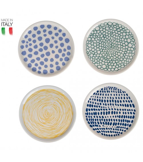 Set mit 4 Stück Pizzateller aus Porzellan, hergestellt in Italien, 33 cm, ethnischer Stil – sortiert - 