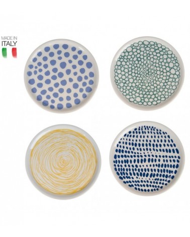Set mit 4 Stück Pizzateller aus Porzellan, hergestellt in Italien, 33 cm, ethnischer Stil – sortiert - 