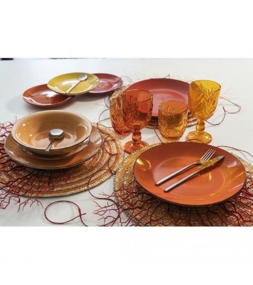 Modernes farbiges Tellerservice 12-tlg. aus Steinzeug, 4 verschiedene Tischgedecke, Baita Sunset – Mehrfarbig - 