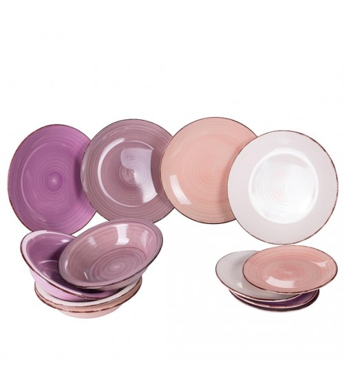 Modern Colored Plate Service 12 pcs in stoneware, 4 different table settings, Baita Provence - Purple -  - 