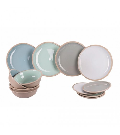 Modern Colored Plate Service 12 pcs in stoneware, 4 different table settings, Osteria - Multicolor -  - 