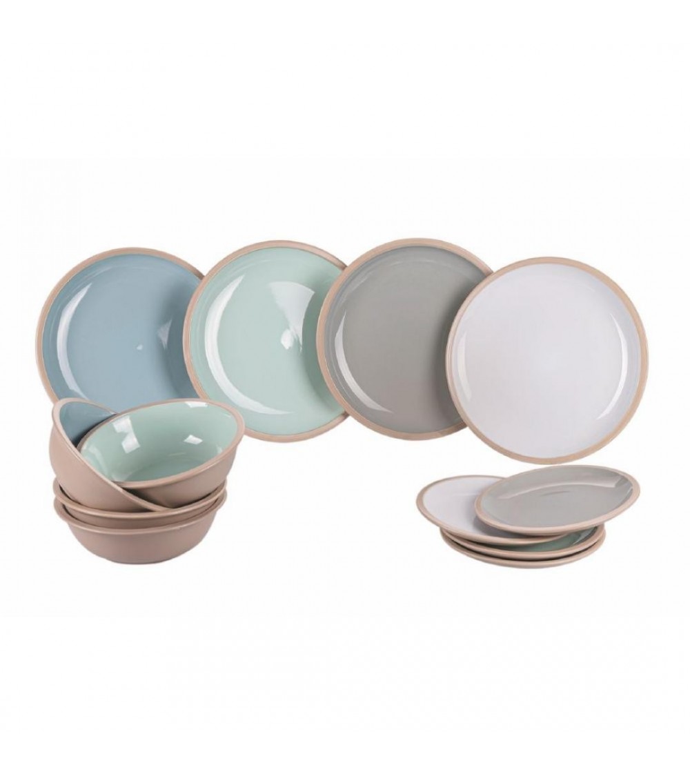 Modern Colored Plate Service 12 pcs in stoneware, 4 different table settings, Osteria - Multicolor -  - 