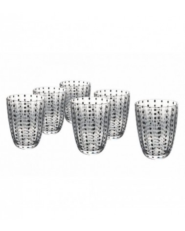 Set of 6 pcs 300 ml glass water glass with polka dots and wavy surface, Kalahari - Black -  - 