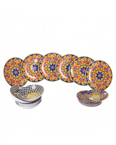 Service d'assiettes colorées modernes 18 pièces en porcelaine, style sicilien - Multicolore - 