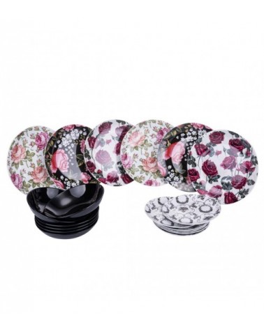 Modern colorful dishes service 18 pcs in porcelain and stoneware, gothic flowers - multicolor -  - 