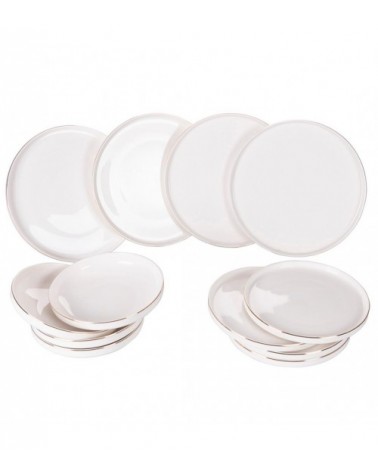 Modern colorful dishes service 12 pcs in New Bone China Gold edge, Modern Luxury - White -  - 