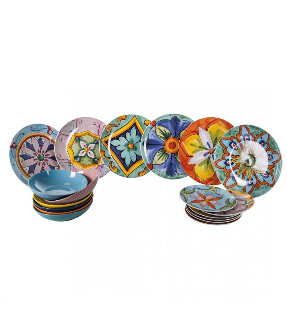 Service de plats colorés modernes 18 PC en porcelaine et grès, fiorello - multicolore - 