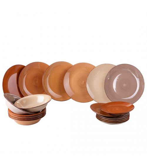 Modern colorful dishes service 18 pcs in stoneware, 6 different table seats, chocolate water hut - brown -  - 