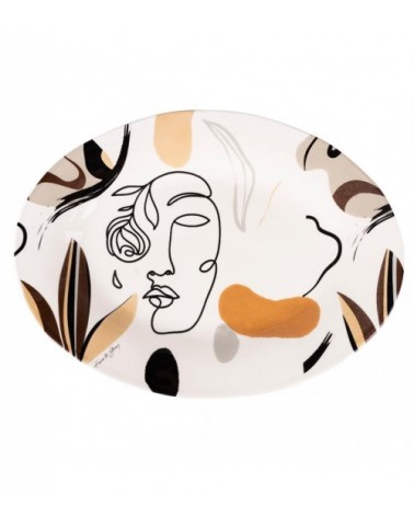 Ceramic serving design plate 33x45 cm - face - multicolor -  - 