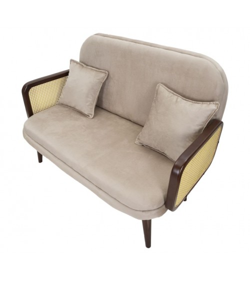Sofa im Vintage-Stil, Champagnerfarben, Rattan-Armlehnen – Mauro Ferretti - 