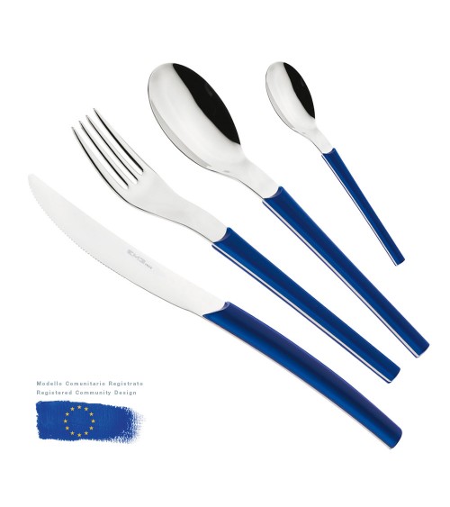 Eme Posaterie - Set 48 Pieces Colored Lotus Cutlery in Wooden Case blue