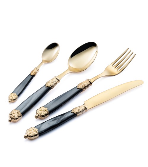 Eme Posaterie - Mirage Gold Set 75 Pieces Colored Cutlery in Wooden Case black