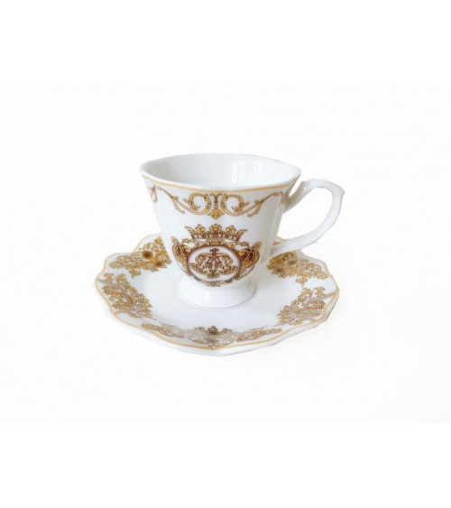 Set 6 Pcs Grandes Tasses à Café en Porcelaine Décorations Dorées - 