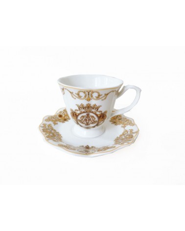 Set 6 Pcs Grandes Tasses à Café en Porcelaine Décorations Dorées - 