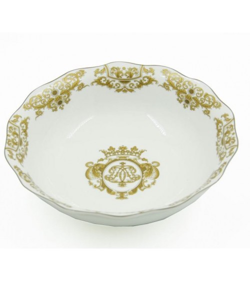 Bol à salade en porcelaine avec décorations dorées - Blanche Royal -