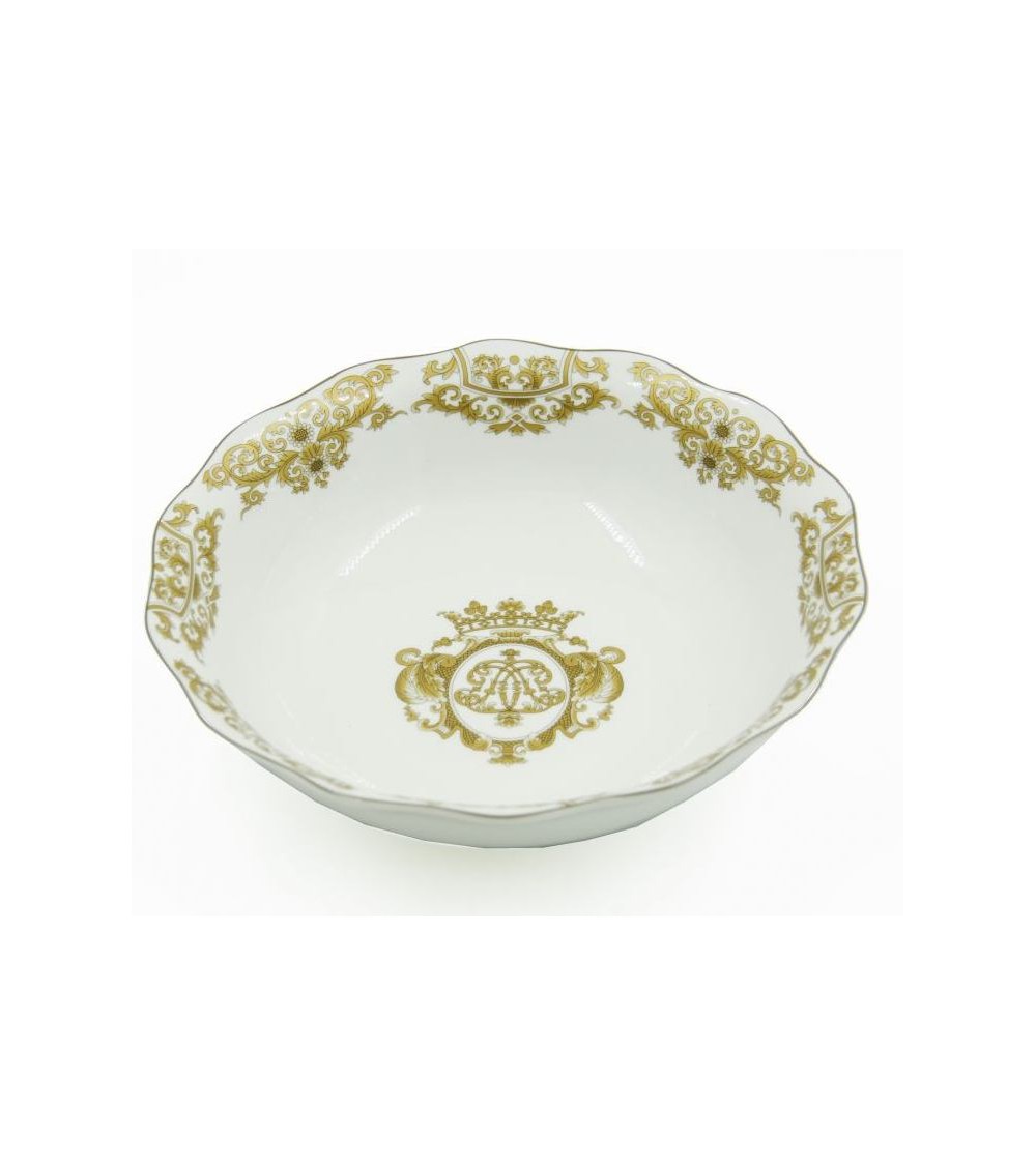 Bol à salade en porcelaine avec décorations dorées - Blanche Royal -