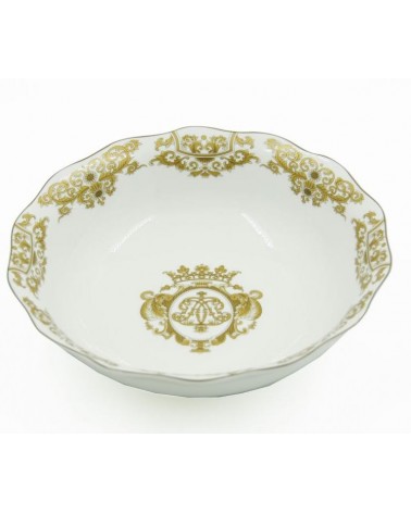 Bol à salade en porcelaine avec décorations dorées - Blanche Royal -