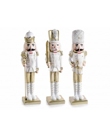 Set 3 Nutcracker in Resin in White and Gold Resin Free Standing -  - 