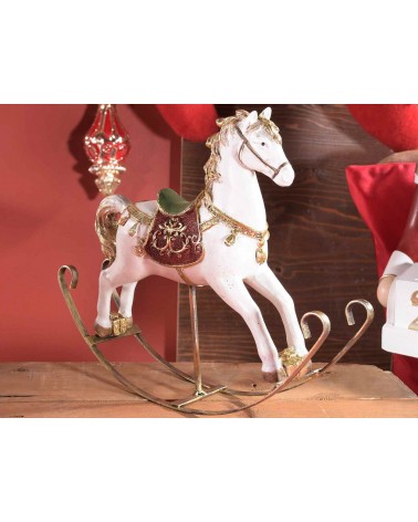 Set mit 2 Schaukelpferden aus Harz mit goldenen und glitzernden Details - 