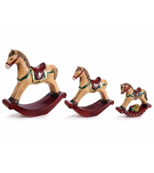 Set of 3 Rocking Horses in Resin and Terracotta -  - 