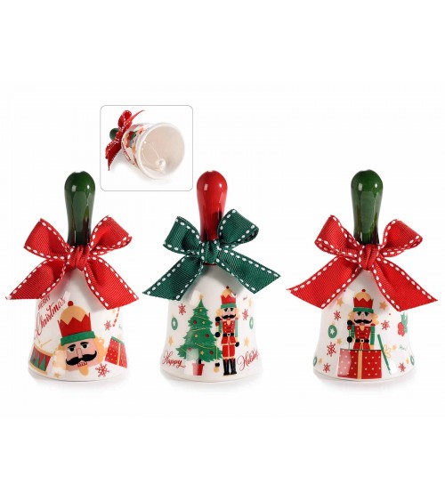 Set of 6 "Nutcracker" Decorated Ceramic Bells with Bow -  - 